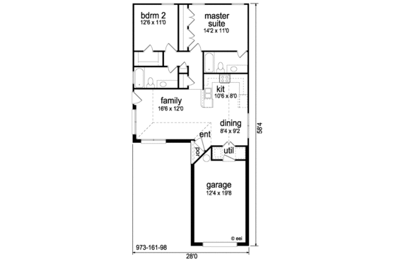 Floor Plan - Main Floor for Mediterranean House Plan #84-284 - 2 bed, 2 bath