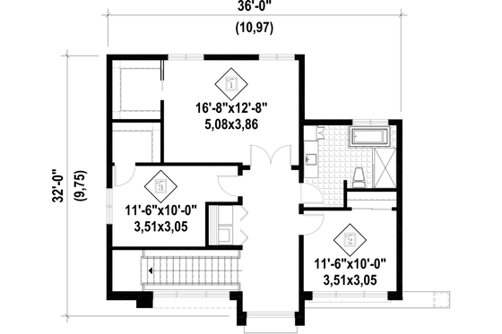 Floor Plan - Upper Floor for Contemporary House Plan #25-4416 - 3 bed, 1 bath