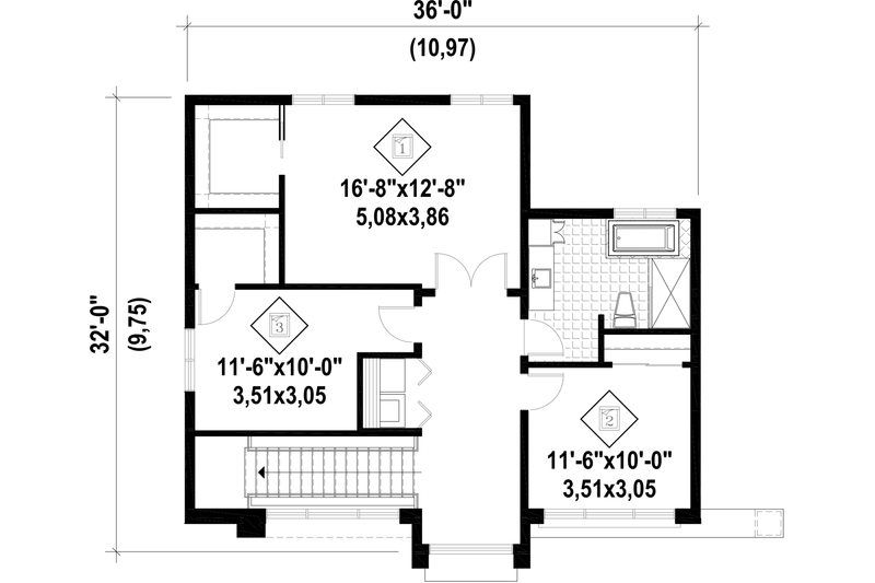 Dream House Plan - Floor Plan - Upper Floor for Contemporary House Plan #25-4416 - 3 bed, 1 bath