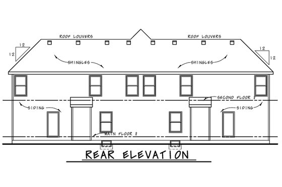 Exterior - Rear Elevation for Farmhouse House Plan #20-2549 - 3 bed, 2.5 bath