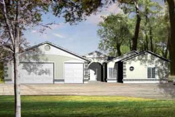 Exterior - Front Elevation for Adobe / Southwestern House Plan #1-1169 - 3 bed, 2 bath