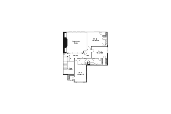Floor Plan - Upper Floor for European House Plan #57-576 - 4 bed, 3.5 bath