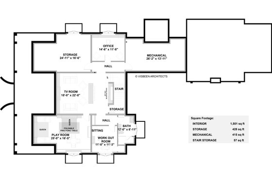 Floor Plan - Lower Floor for Farmhouse House Plan #928-406 - 5 bed, 6.5 bath