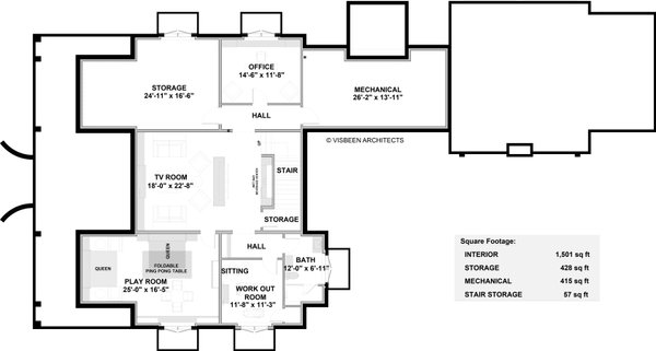Home Plan - Floor Plan - Lower Floor for Farmhouse House Plan #928-406 - 5 bed, 6.5 bath