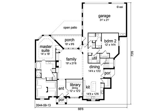 Floor Plan - Main Floor for Traditional House Plan #84-622 - 4 bed, 3 bath