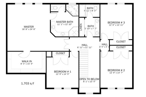 Floor Plan - Upper Floor for Farmhouse House Plan #1060-1 - 4 bed, 2.5 bath