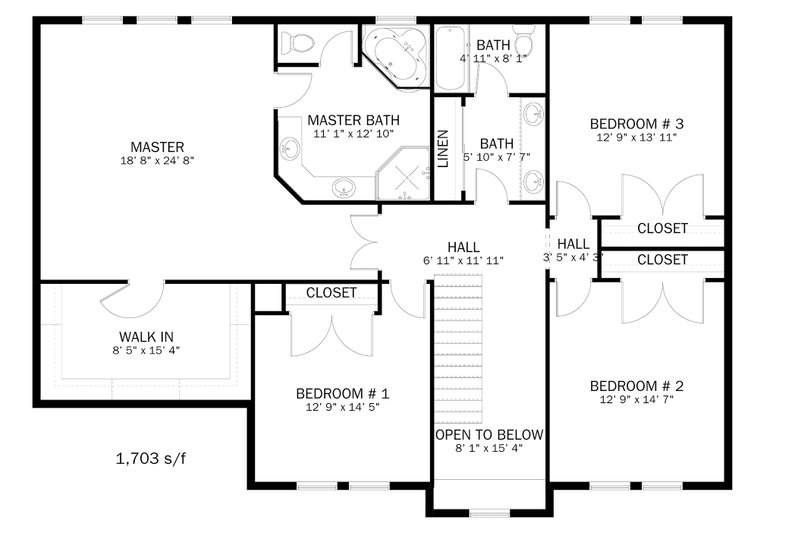 Architectural House Design - Floor Plan - Upper Floor for Farmhouse House Plan #1060-1 - 4 bed, 2.5 bath