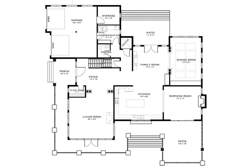 House Design - Floor Plan - Main Floor for Classical House Plan #1101-49 - 3 bed, 3.5 bath