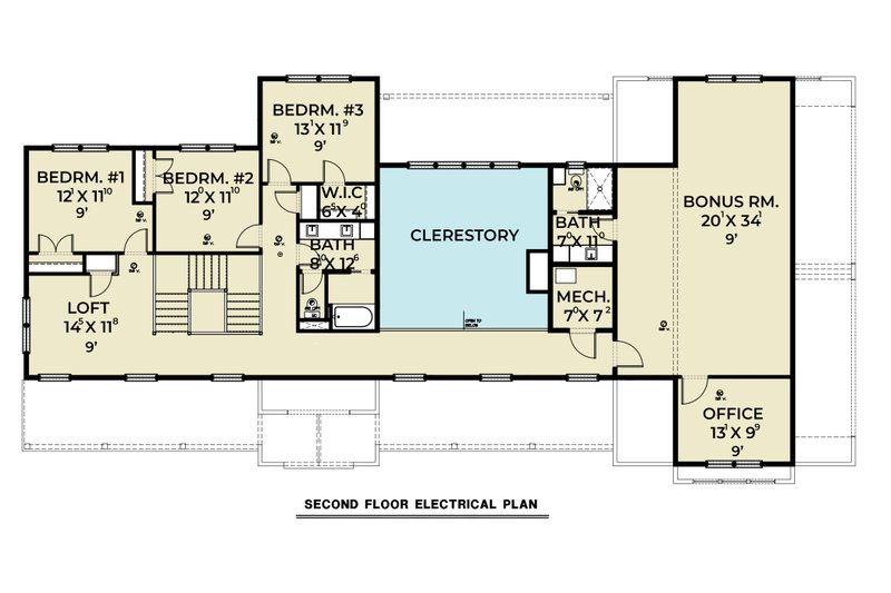 House Blueprint - Floor Plan - Upper Floor for Barndominium House Plan #1070-271 - 4 bed, 3.5 bath
