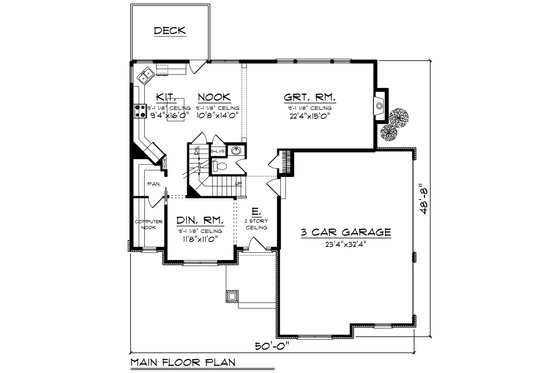 Floor Plan - Main Floor for Craftsman House Plan #70-1278 - 4 bed, 2.5 bath