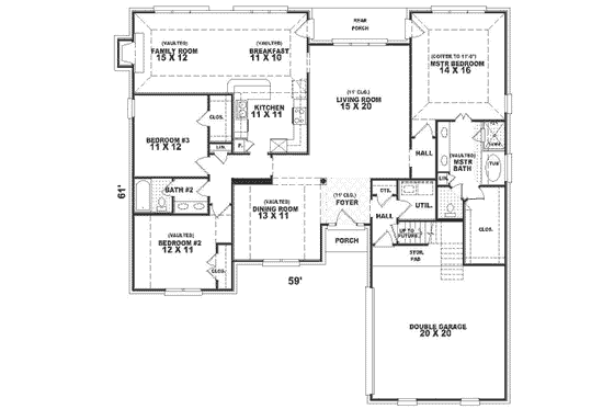 Floor Plan - Main Floor for European House Plan #81-330 - 3 bed, 2 bath