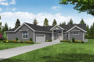 House Blueprint - Exterior - Front Elevation for Ranch House Plan #124-1307 - 3 bed, 2.5 bath
