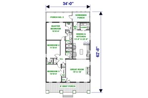 Floor Plan - Main Floor for Craftsman House Plan #44-232 - 3 bed, 2 bath
