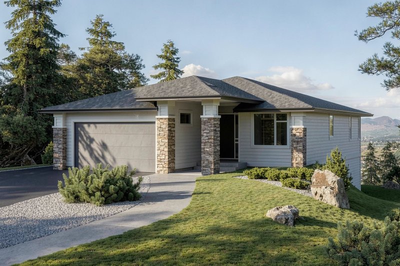 Exterior - Front Elevation 2 for Prairie House Plan #1100-19 - 3 bed, 2 bath