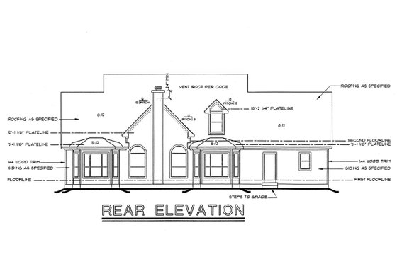 Exterior - Rear Elevation for Southern House Plan #20-254 - 4 bed, 3.5 bath