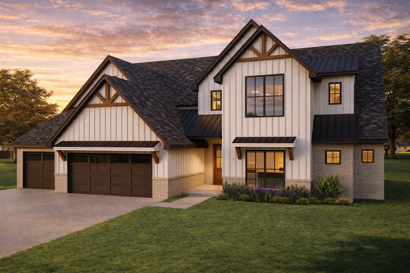 House Blueprint - Exterior - Front Elevation 3 for Farmhouse House Plan #1119-2 - 4 bed, 3.5 bath