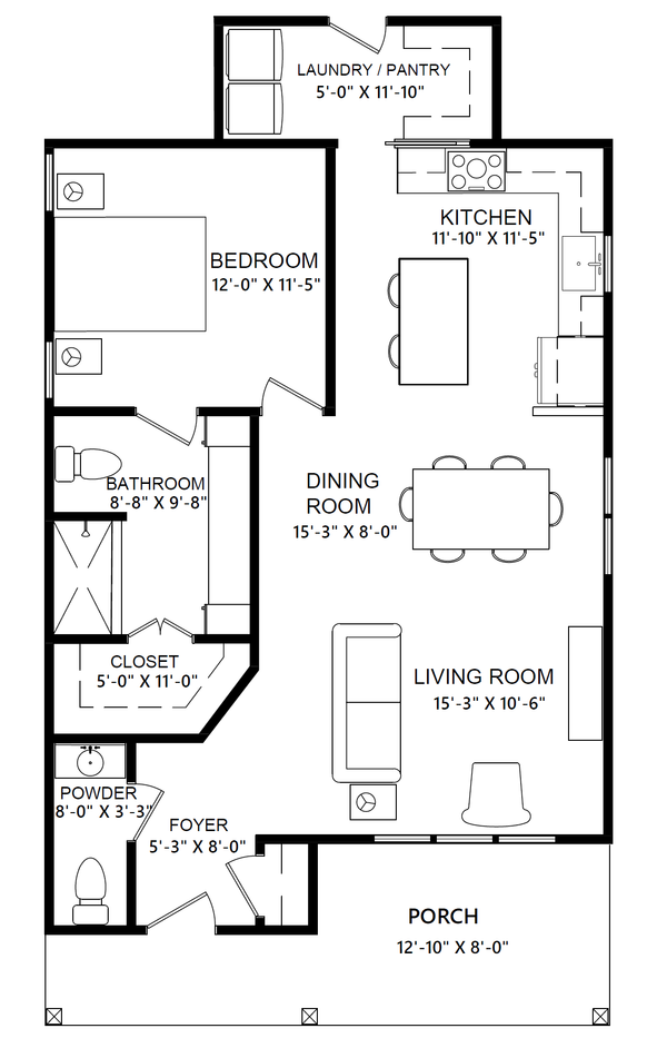 Home Plan - Floor Plan - Main Floor for Cottage House Plan #1123-8 - 1 bed, 1 bath