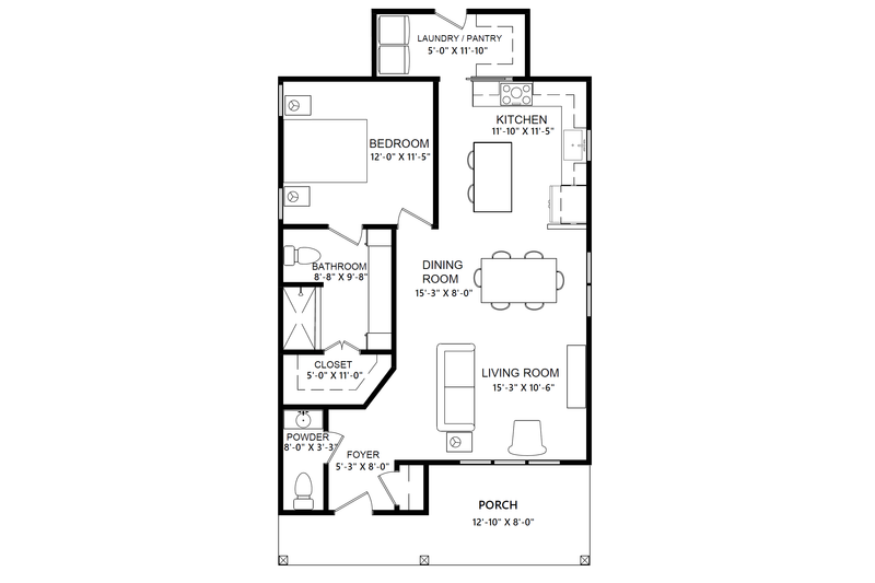 Home Plan - Floor Plan - Main Floor for Cottage House Plan #1123-8 - 1 bed, 1 bath
