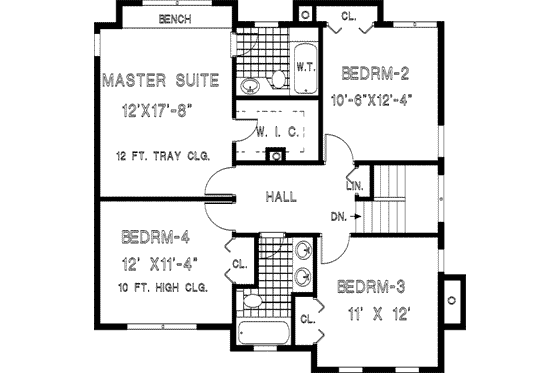 Floor Plan - Upper Floor for Colonial House Plan #3-158 - 4 bed, 2.5 bath