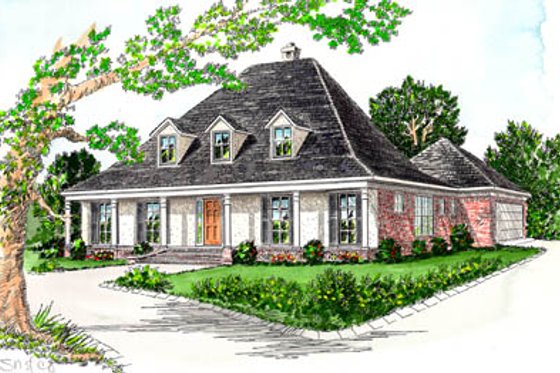 Exterior - Front Elevation for European House Plan #15-130 - 3 bed, 2.5 bath
