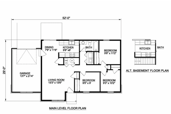Floor Plan - Main Floor for Traditional House Plan #116-299 - 3 bed, 1 bath