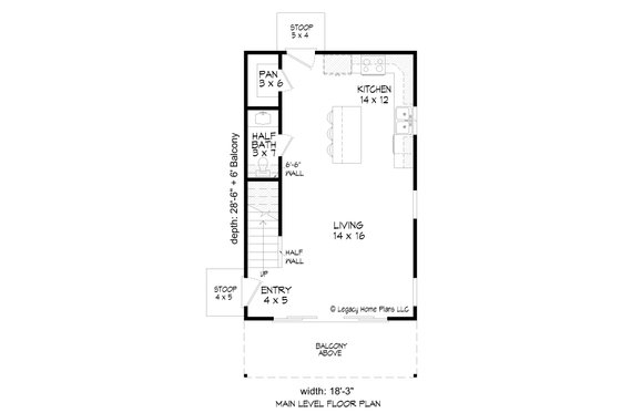 Floor Plan - Main Floor for Prairie House Plan #932-742 - 1 bed, 1.5 bath