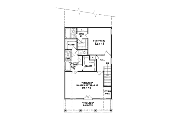Floor Plan - Upper Floor for Southern House Plan #81-139 - 3 bed, 3.5 bath