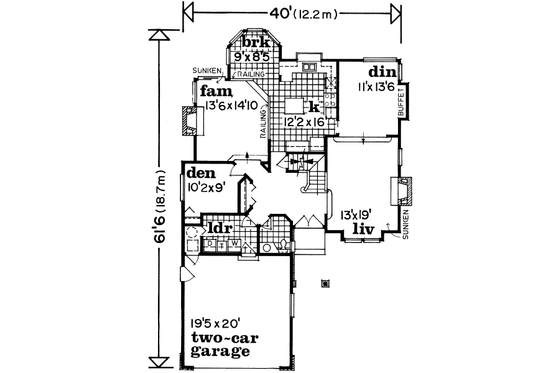 Floor Plan - Main Floor for Traditional House Plan #47-547 - 3 bed, 2.5 bath