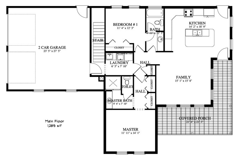 Architectural House Design - Floor Plan - Main Floor for Ranch House Plan #1060-386 - 2 bed, 2 bath