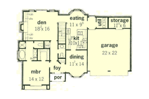 Floor Plan - Main Floor for European House Plan #16-206 - 4 bed, 2.5 bath