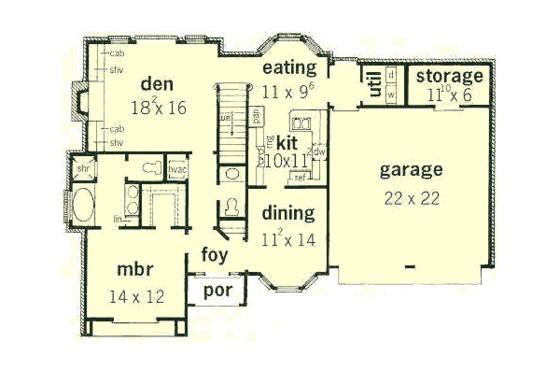 Floor Plan - Main Floor for European House Plan #16-206 - 4 bed, 2.5 bath