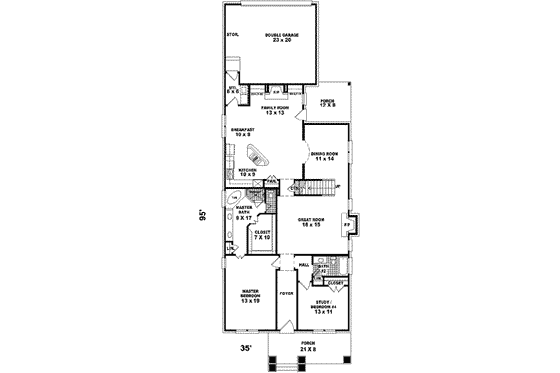 Floor Plan - Main Floor for Tudor House Plan #81-421 - 3 bed, 3 bath
