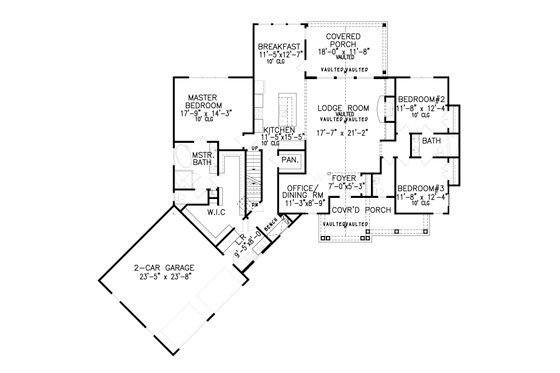 Floor Plan - Main Floor for Craftsman House Plan #54-408 - 3 bed, 2 bath