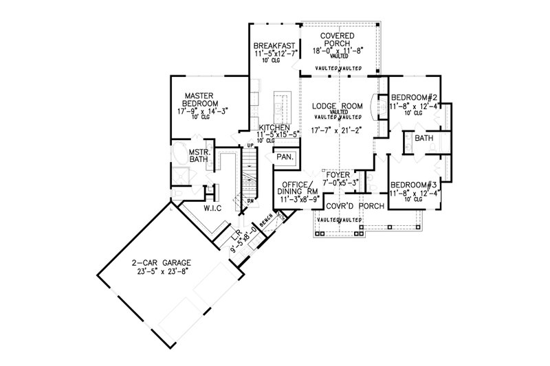 House Blueprint - Floor Plan - Main Floor for Craftsman House Plan #54-408 - 3 bed, 2 bath