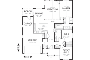Floor Plan - Main Floor for Craftsman House Plan #48-414 - 3 bed, 2 bath