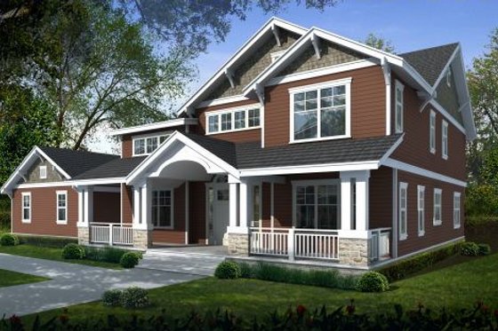 Exterior - Front Elevation for Craftsman House Plan #100-459 - 5 bed, 3 bath
