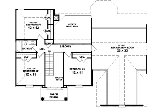 Floor Plan - Upper Floor for Colonial House Plan #81-813 - 4 bed, 2.5 bath