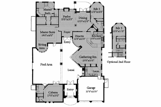 Floor Plan - Main Floor for Mediterranean House Plan #115-117 - 4 bed, 4 bath