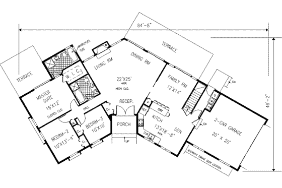 Floor Plan - Main Floor for Ranch House Plan #3-132 - 3 bed, 2 bath