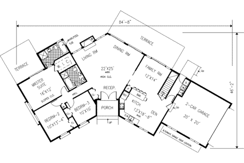 Architectural House Design - Floor Plan - Main Floor for Ranch House Plan #3-132 - 3 bed, 2 bath