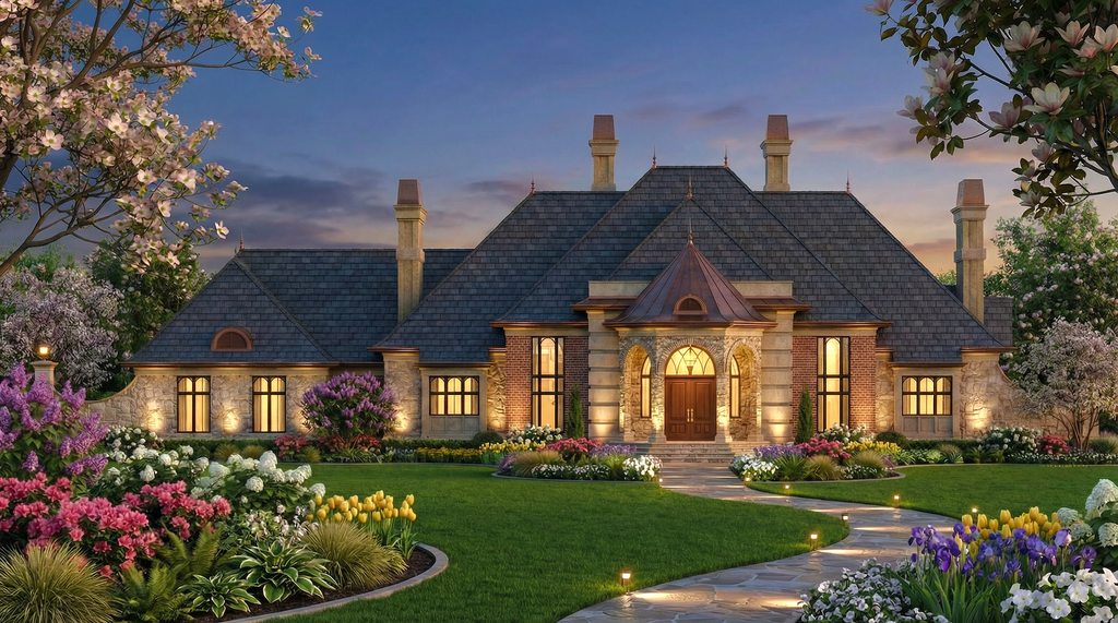 Exterior - Front Elevation 2 for European House Plan #119-196 - 4 bed, 4 bath