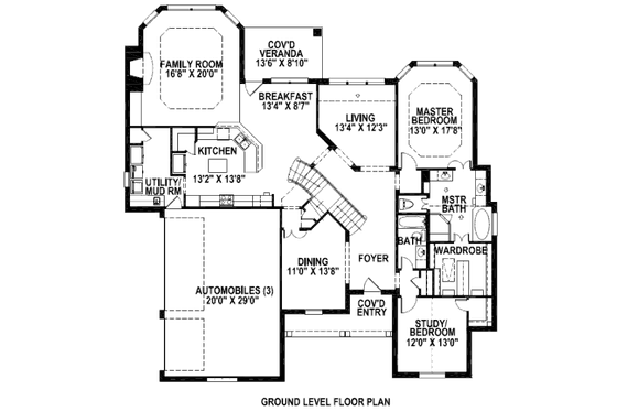 Floor Plan - Main Floor for European House Plan #141-217 - 4 bed, 3 bath