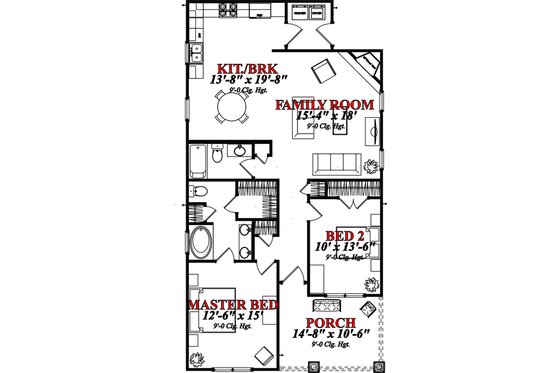 Floor Plan - Main Floor for Bungalow House Plan #63-295 - 2 bed, 2 bath
