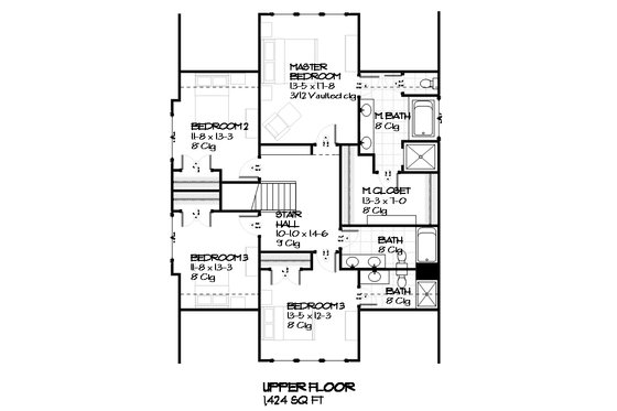 Floor Plan - Upper Floor for Craftsman House Plan #901-4 - 4 bed, 3.5 bath