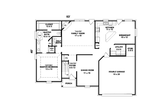 Floor Plan - Main Floor for Traditional House Plan #81-13892 - 3 bed, 2.5 bath