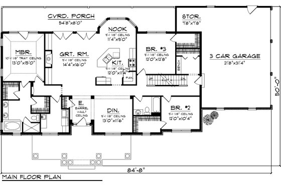 Floor Plan - Main Floor for Country House Plan #70-1050 - 3 bed, 2 bath