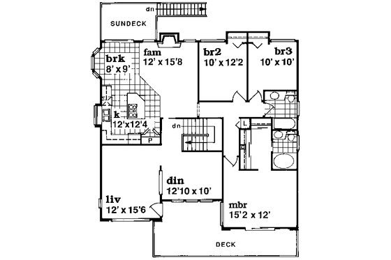 Floor Plan - Upper Floor for Bungalow House Plan #47-594 - 3 bed, 2 bath