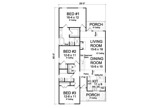 Floor Plan - Main Floor for Cottage House Plan #513-2078 - 3 bed, 2 bath