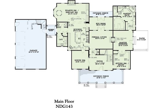 Floor Plan - Main Floor for Traditional House Plan #17-225 - 4 bed, 4.5 bath