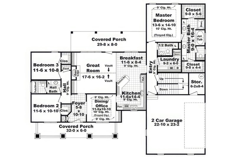 House Blueprint - Floor Plan - Main Floor for Craftsman House Plan #21-544 - 3 bed, 2.5 bath